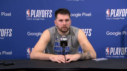 Luka Doncic reacts to hearing moaning during press conference